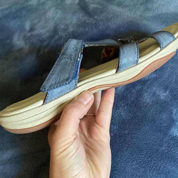 Skechers Relaxed fit memory foam slip on leather t strap sandals blue 8 - Picture 7 of 7